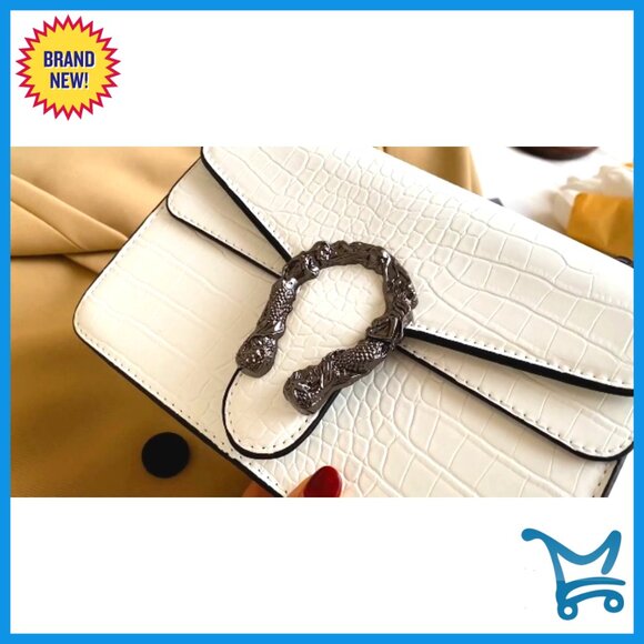 Vintage Snake Print PU Leather Crossbody Bag with Chain Strap - 9x3.1x5.5 - Picture 7 of 7